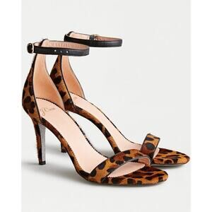 J.Crew Riley heeled sandals leopard calf hair with silver glitter size 7 Italy
